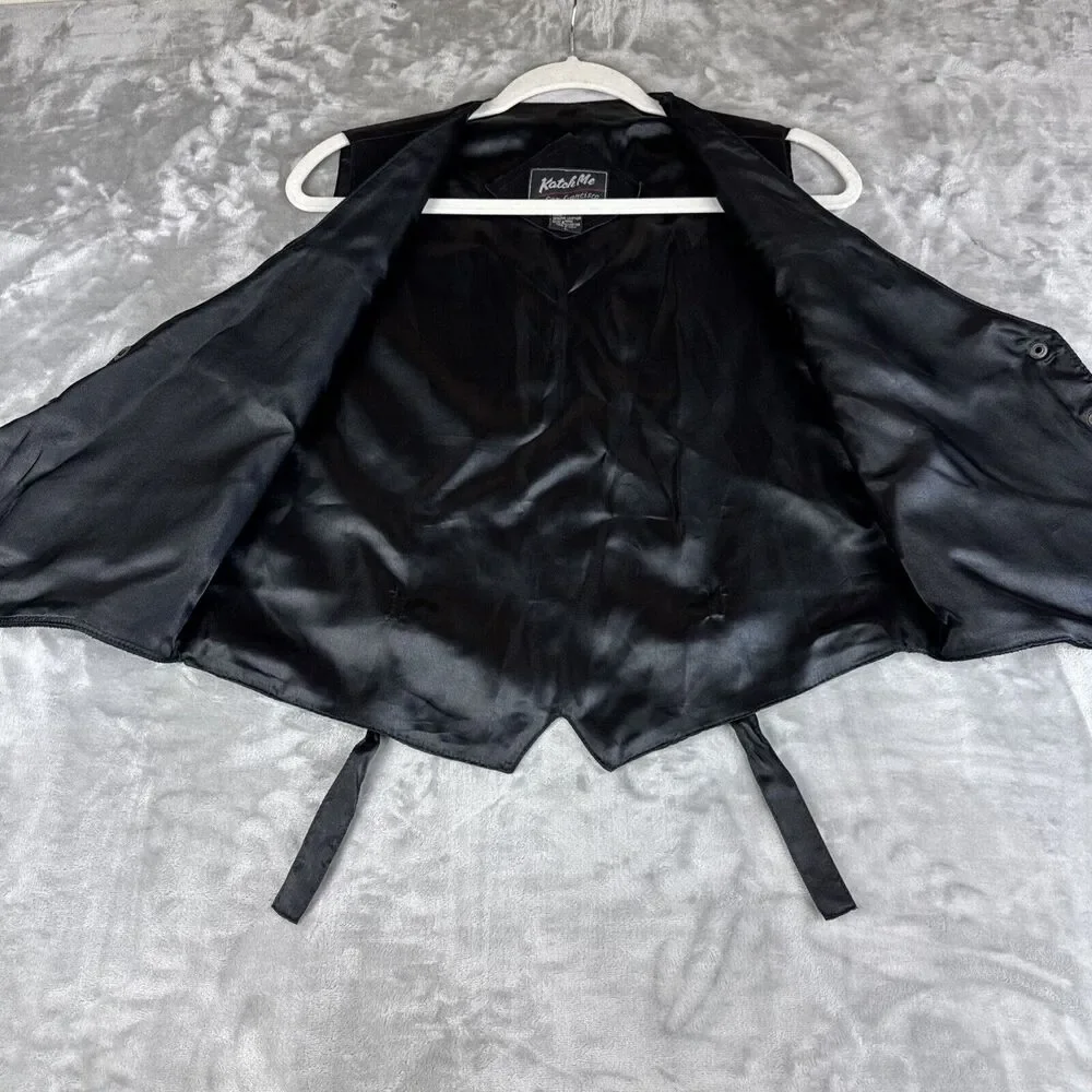 Vintage Katch Me SF Suede Leather Vest Men's L Black‎ Snap Front Pockets (1166)